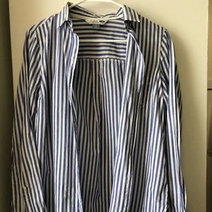 Blue and white striped button down